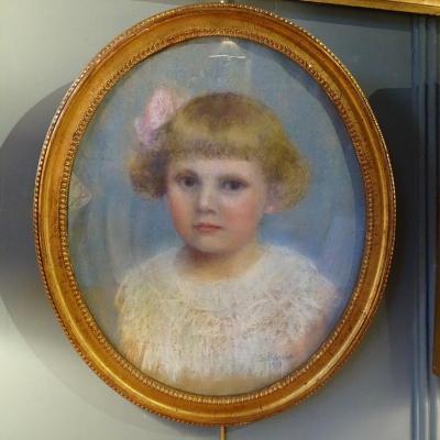 Portrait Of A Little Girl, Pastel Dated 1917