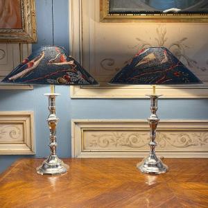 Pair Of Silver Metal Lamps