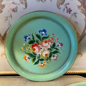 Painted Sheet Metal Tray With Floral Decor