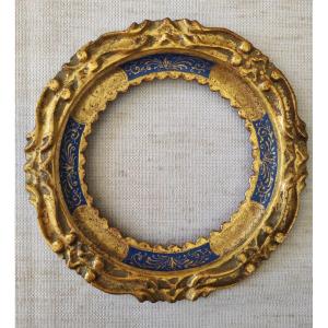 Renaissance Style Frame Gilded Wood / Blue Rebate 10 Cm