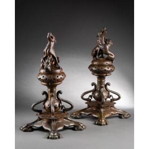 Adolphe-victor Geoffroy-dechaume And Auguste-maximilien Delafontaine - Pair Of Andirons
