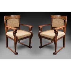 Pair Of Italian Armchairs - 19th Century