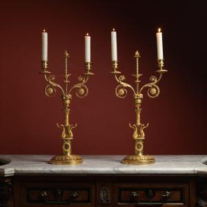 Pair Of Russian Empire Gilt-bronze Candelabra
