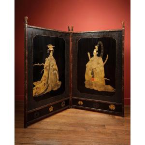 Two-panel Japanese Lacquered Screen