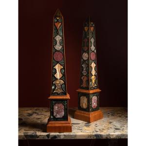 Pair Of Large Hardstone Inlaid Obelisks By Renzo Mongiardino