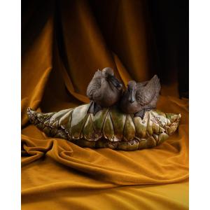 Two Teals On A Lotus Leaf