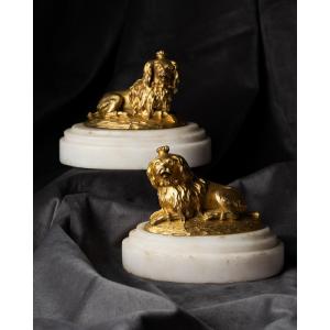 Two Gilt Bronze Dogs Known As Those Of The Marquise De Pompadour