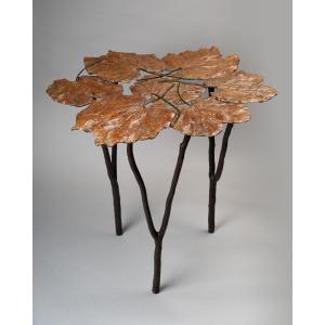 Bronze Coffee Table With Catalpa Leaves
