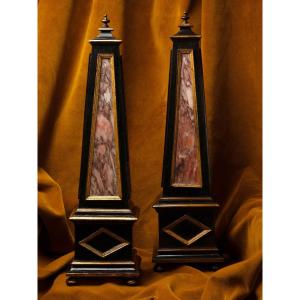Obelisks In Blackened Wood And Portasanta Marble