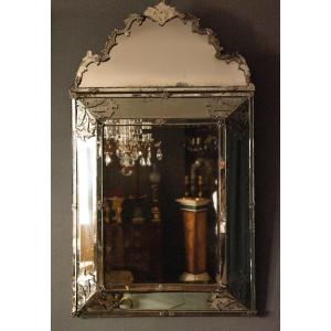 A Large 18th Century Crested English Cut-glass Mirror
