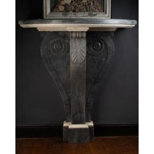 Demi-lune Console In Bleu Turquin And White Carrara Marbles