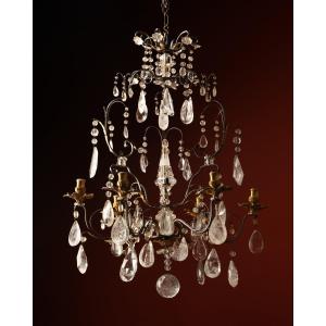 A Six-light Chandelier In Hammered Iron And Gilt Bronze