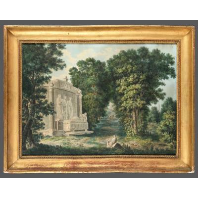French School - Landscape With A Tomb - 19th Century 