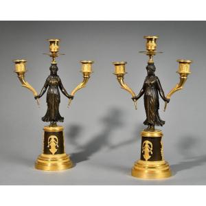 Pair Of Candelabras With Bacchantes - Empire Period