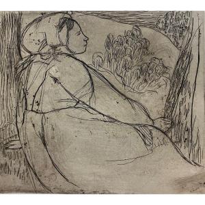 Armand Seguin (1869-1904) Engraving, Young Peasant Woman Seated In Profile