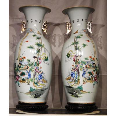 Pair Of Vases Porcelain Baluster Form XX