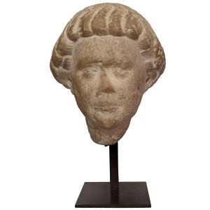 Head Of A Young Religious In Stone From The 13th Century