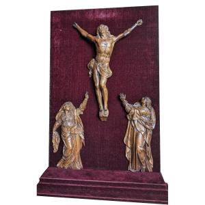 Christ On The Cross Surrounded By The Virgin And St John, Nancy School Around 1700