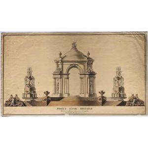 Fountain Project In Pen And Watercolor Dated 1770