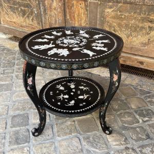 Mother Of Pearl And Lacquer Pedestal Table