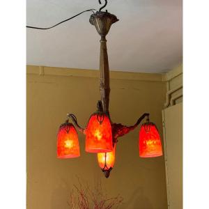 Art Nouveau Suspension Chandelier Muller Frères