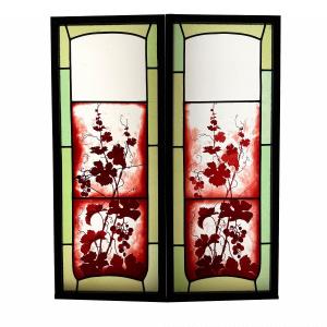 Pair Of Stained Glass Windows With Vines (2) (115 X 92 Cm)