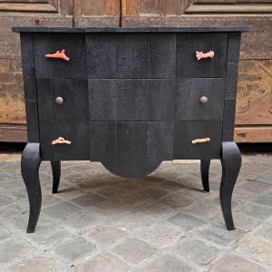 Black Leather Chest Of Drawers With Coral Stamped Ginger Brown