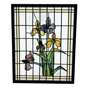 Stained Glass Window With Irises (80 X 73 Cm)