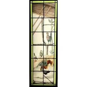 Stained Glass Window With Rooster H137.5cm L45cm