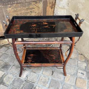 Lacquer And Bamboo Pedestal Table