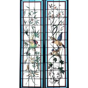 Stained Glass Windows With Exotic Birds