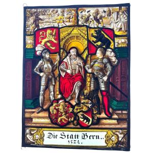 Stained Glass Window, Renaissance Style, Canton Of Bern, H48cm W36cm