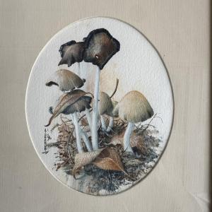 Watercolor Naturalism With Mushrooms In The Woods