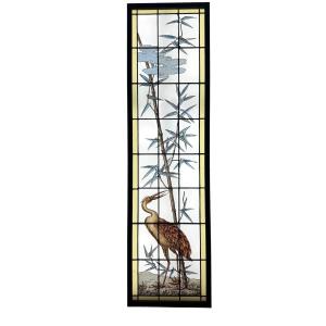 Stained Glass Window In Japanese Style With A Heron, H165cm W50cm