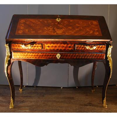Bureau Slope Marquetry 4 Faces 18th Century