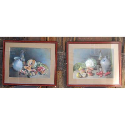 Pastel Still Life With Fruits And Vegetables