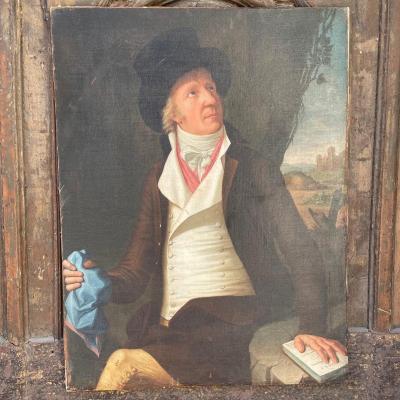 Oil On Canvas Portrait Man In Hat 18th Time