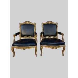 Pair Of Gilded Wooden Armchairs