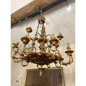Baroque-style Gilded Wood Chandelier