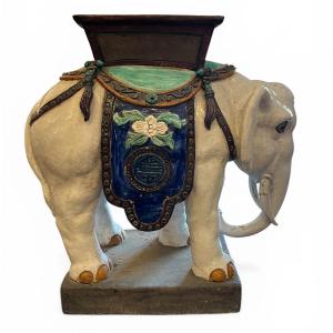 Elephant Forming A Glazed Earthenware Planter - 19th Century