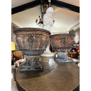 Pair Of Terracotta Basins Signed Antoinetti Siena, Italy 19th Century