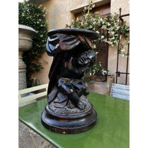 Small Venetian Stand In Carved Blackened Wood