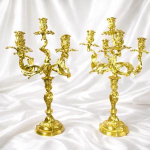 Pair Of Louis XV Style Gilt Bronze Candelabra