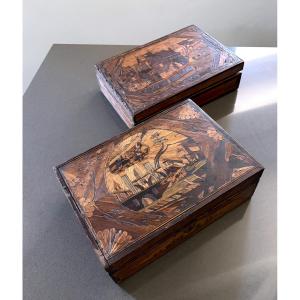 Pair Of 19th Century Straw Marquetry Boxes 