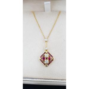 Pretty Ruby And Diamond Yellow Gold Pendant