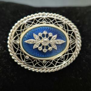 Art Nouveau Brooch Platinum Enamel Diamonds