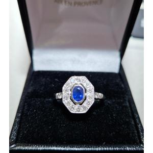 Art Deco Style Ring White Gold Saphire Diamonds