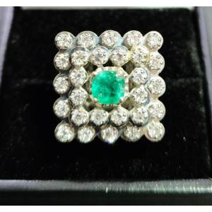 50s Square Cocktail Ring With Gold And Platinum Diamonds 