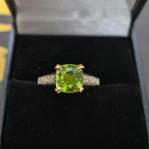 Yellow Gold Platinum Peridot Diamond Ring