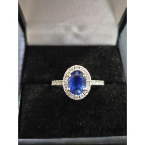 Sapphire And Diamond Halo Ring